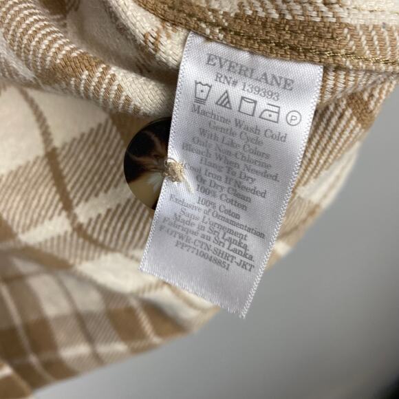Everlane The Oversized Shirt Jacket Camel‎ Plaid Shacket 100% Cotton Size Small - Picture 11 of 12